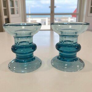 Set of Vintage Blue Boreal Pressed Glass Candle Holders by Luminarc France 1970s